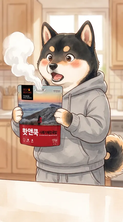 발열 도시락을 들고 있는 모습